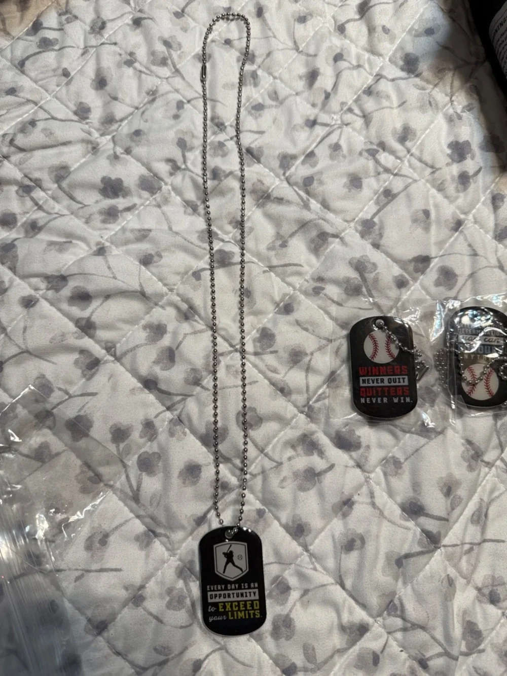 Motivational Baseball Dog Tag Necklace - Black and Silver